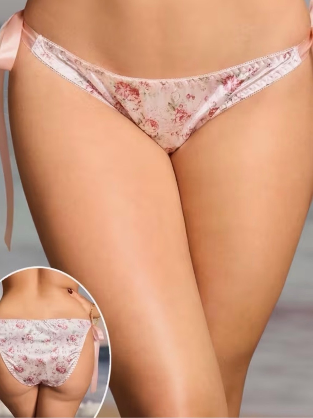 New Floral Satin Side-Tie Panties Pink/Rose Large - Picture 1 of 7